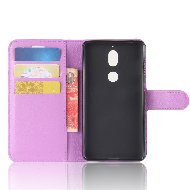 Litchi Skin Cell Phone Leather Stand Case for Nokia 7 - Purple-3