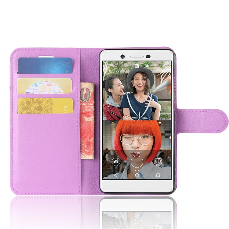 Litchi Skin Cell Phone Leather Stand Case for Nokia 7 - Purple-4