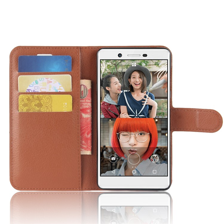 Litchi Skin Wallet Leather Protective Case for Nokia 7 - Brown-4