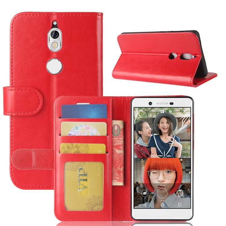 Crazy Horse Texture Wallet Stand Protective Leather Mobile Case for Nokia 7 - Red-8