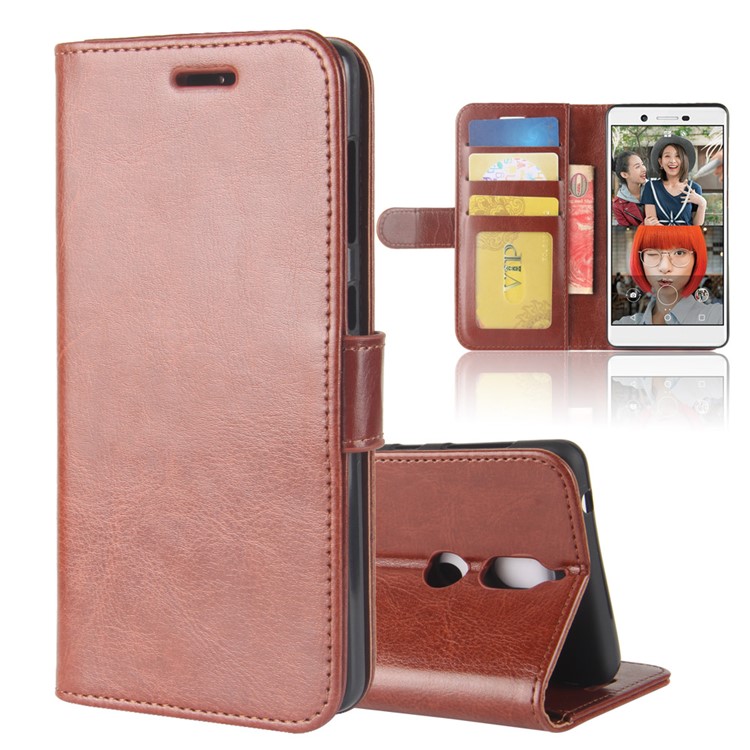 Crazy Horse Texture Wallet Stand Protective Leather Mobile Cover for Nokia 7 - Brown-1