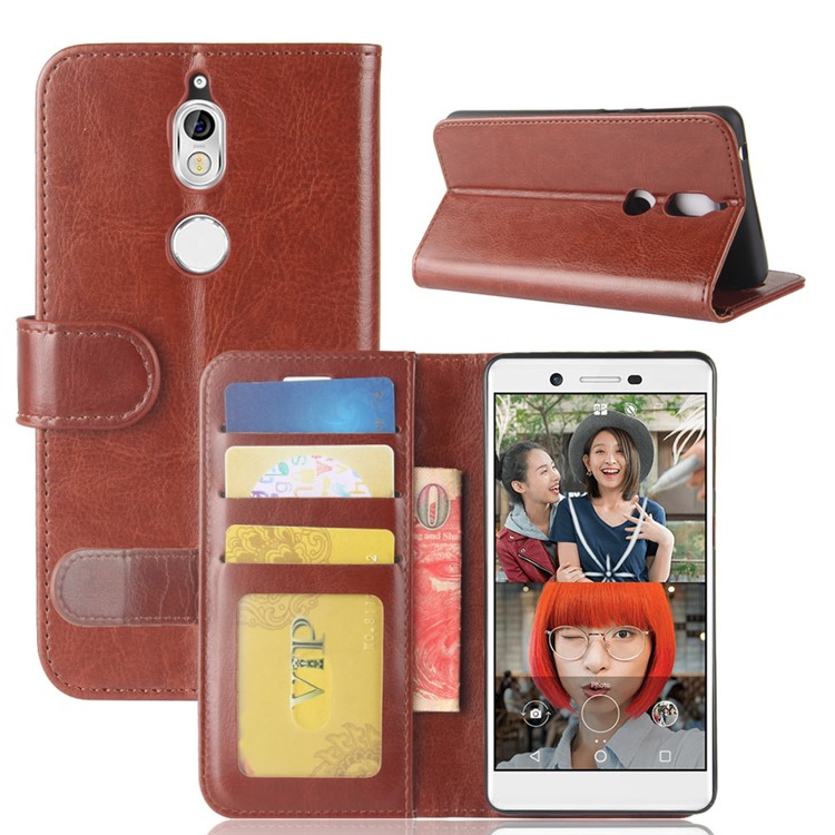 Crazy Horse Texture Wallet Stand Protective Leather Mobile Cover for Nokia 7 - Brown-8