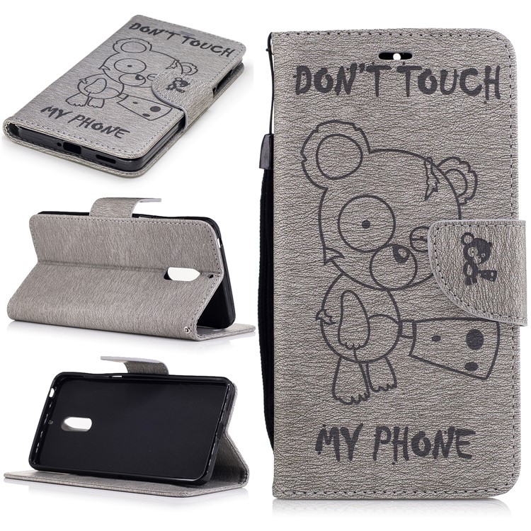 Imprint Bear Pattern Leather Wallet Case for Nokia 6 - Grey-1