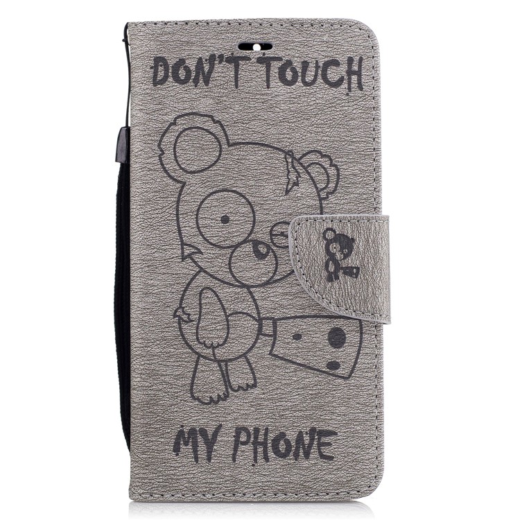Imprint Bear Pattern Leather Wallet Case for Nokia 6 - Grey-2