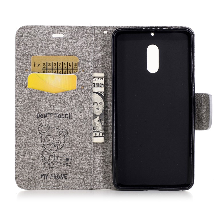 Imprint Bear Pattern Leather Wallet Case for Nokia 6 - Grey-8