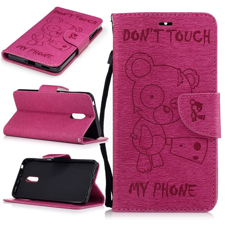 Imprint Bear Pattern Leather Wallet Cover for Nokia 6 - Rose-1