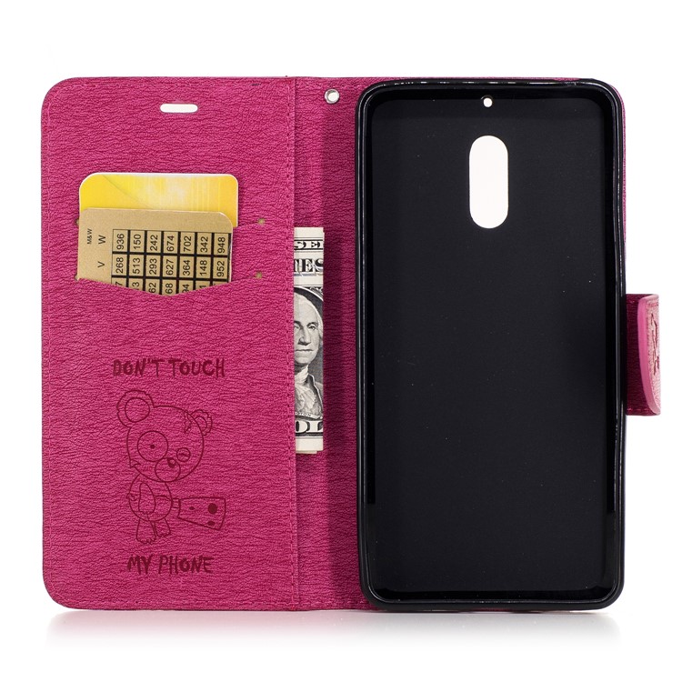 Imprint Bear Pattern Leather Wallet Cover for Nokia 6 - Rose-8