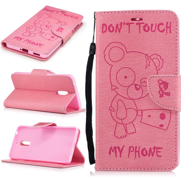 Imprint Bear Pattern Magnetic Leather Wallet Case for Nokia 6 - Pink-1