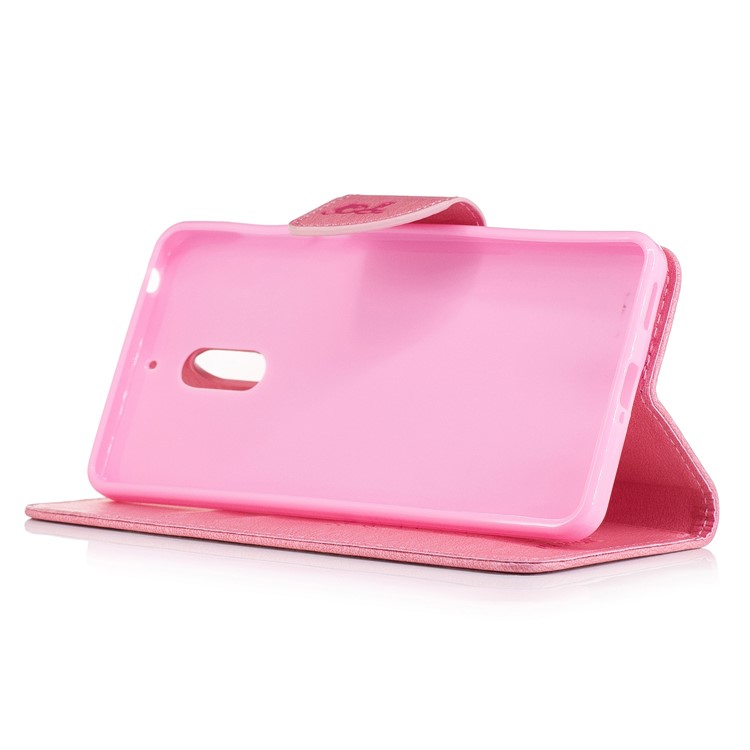 Imprint Bear Pattern Magnetic Leather Wallet Case for Nokia 6 - Pink-5