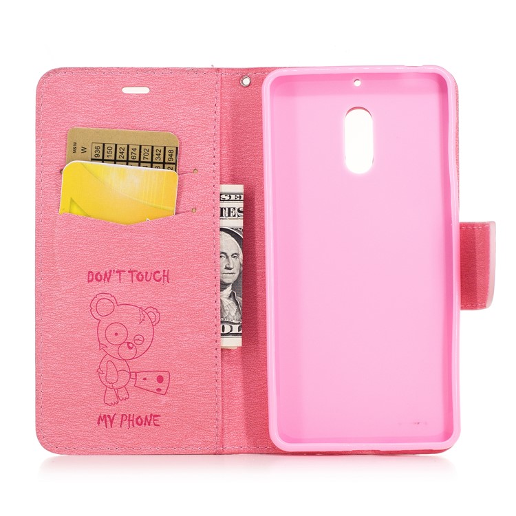 Imprint Bear Pattern Magnetic Leather Wallet Case for Nokia 6 - Pink-8