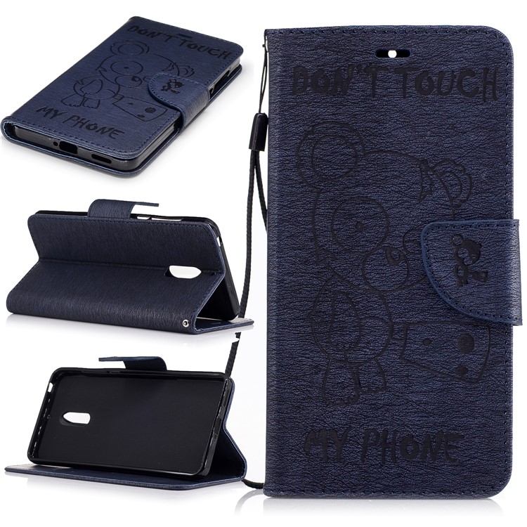 Imprint Bear Pattern Leather Stand Cover with Card Slots for Nokia 6 - Dark Blue-1