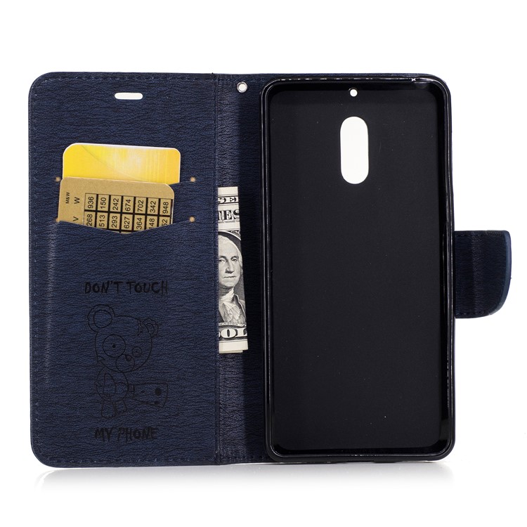 Imprint Bear Pattern Leather Stand Cover with Card Slots for Nokia 6 - Dark Blue-8