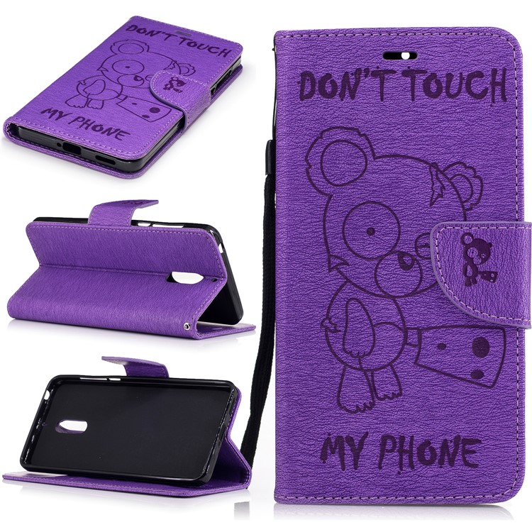 Imprint Bear Pattern Folio Leather Wallet Case for Nokia 6 - Purple-1