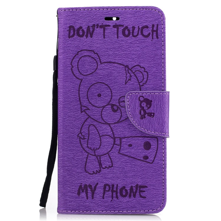 Imprint Bear Pattern Folio Leather Wallet Case for Nokia 6 - Purple-2
