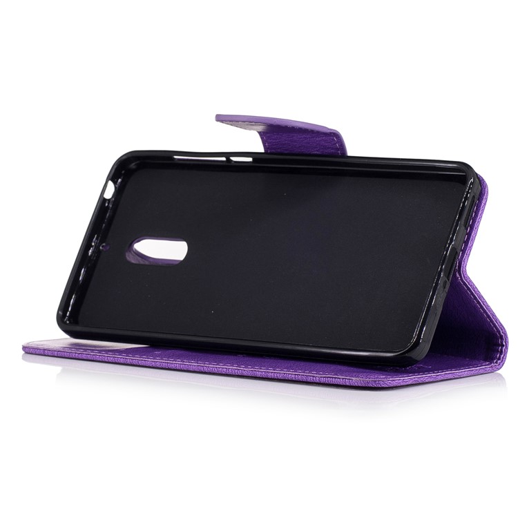 Imprint Bear Pattern Folio Leather Wallet Case for Nokia 6 - Purple-5