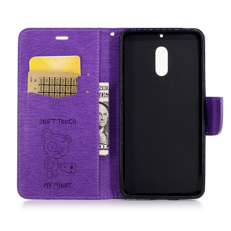 Imprint Bear Pattern Folio Leather Wallet Case for Nokia 6 - Purple-8