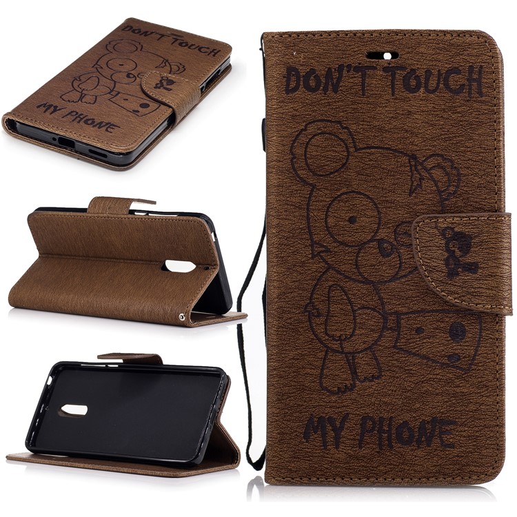 Imprint Bear Pattern Stand Leather Wallet Case for Nokia 6 - Brown-1