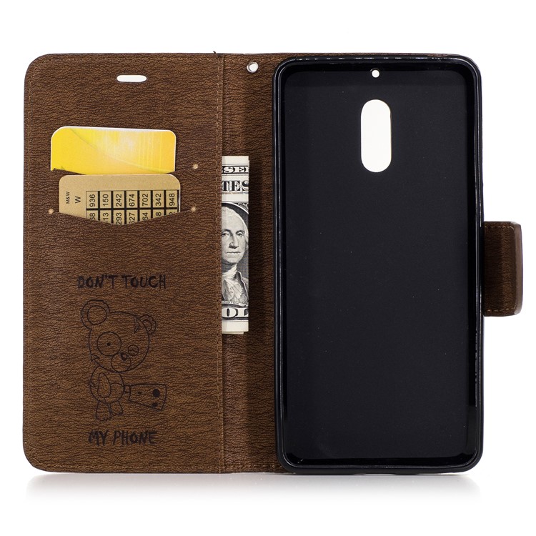 Imprint Bear Pattern Stand Leather Wallet Case for Nokia 6 - Brown-8