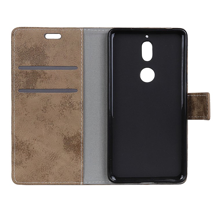 Vintage Style Wallet Stand Leather Mobile Case for Nokia 7 - Khaki-3