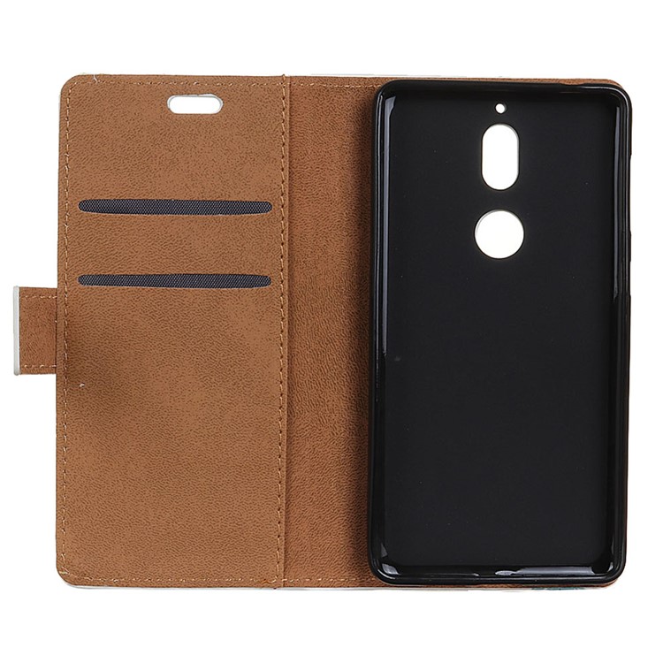 Pattern Printing PU Leather Wallet Case for Nokia 7 - American Flag and Cat Holding Heart-6