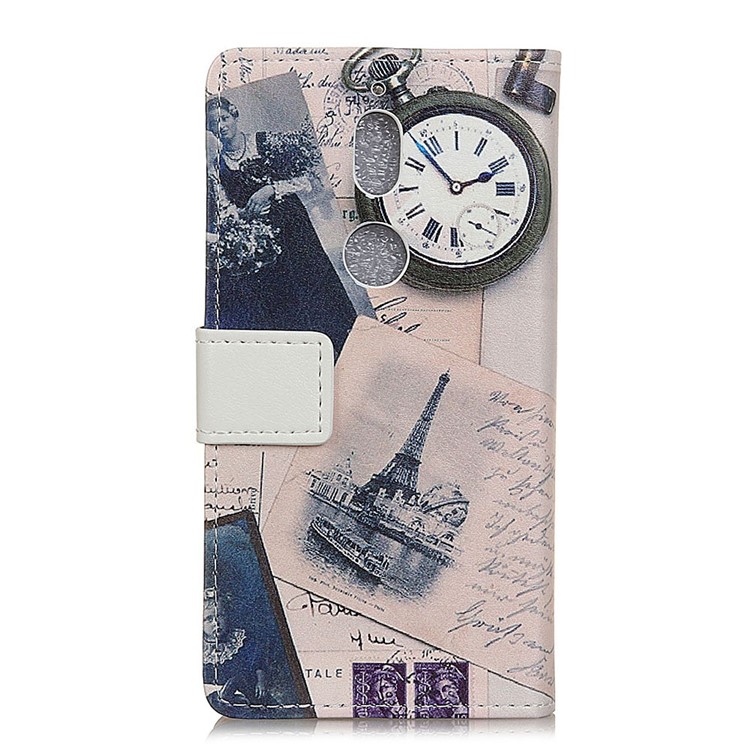 Pattern Printing PU Leather Wallet Cover for Nokia 7 - Eiffel Tower and Quill--3