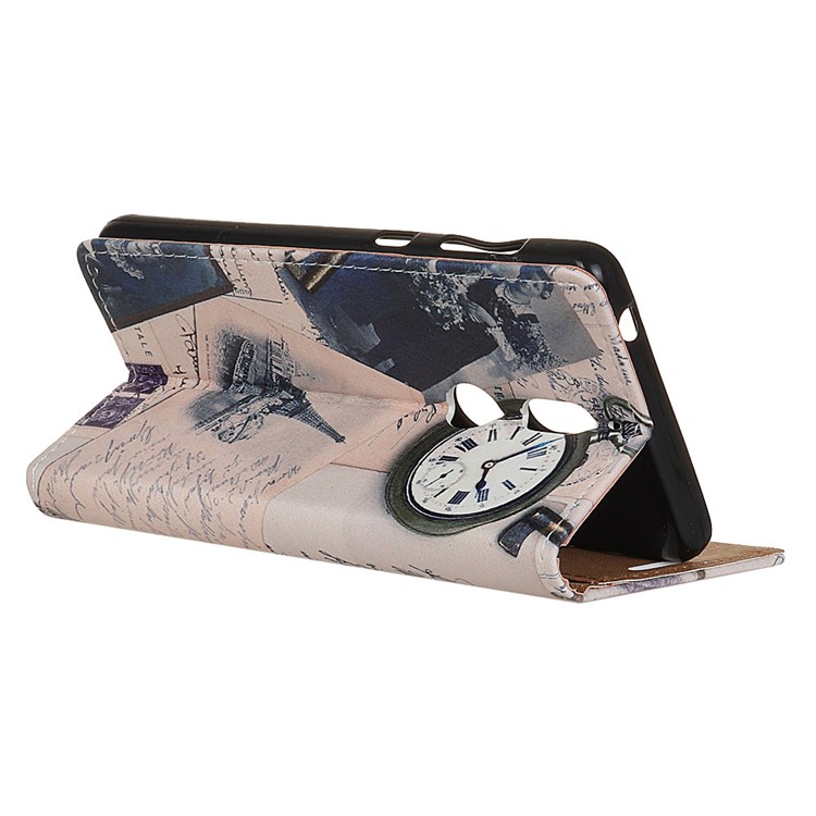 Pattern Printing PU Leather Wallet Cover for Nokia 7 - Eiffel Tower and Quill--4