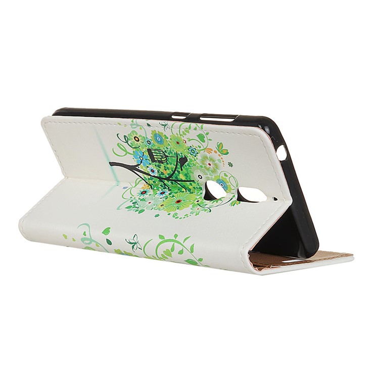 Pattern Printing PU Leather Card Holder Mobile Cover for Nokia 7 - Green Flower Tree-4