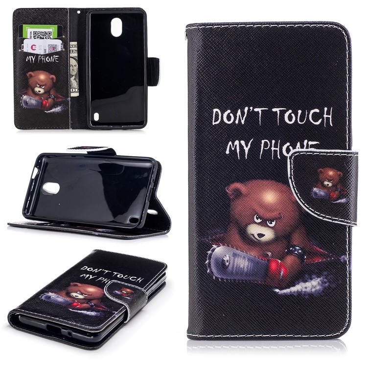 Pattern Printing PU Leather Magnetic Wallet Stand Case for Nokia 2 - Bear Holding Saw-1