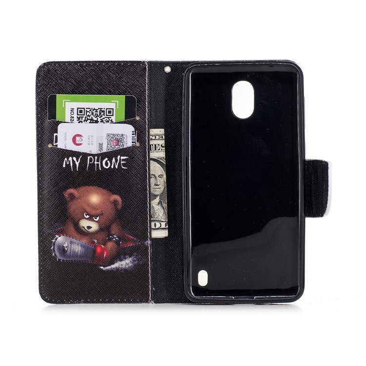Pattern Printing PU Leather Magnetic Wallet Stand Case for Nokia 2 - Bear Holding Saw-8