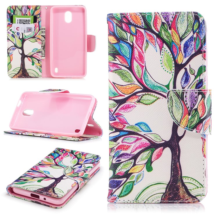Pattern Printing PU Leather Magnetic Wallet Stand Casing for Nokia 2 - Tree with Colorful Leaves-1