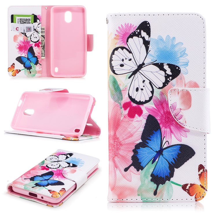 Pattern Printing PU Leather Magnetic Wallet Stand Mobile Phone Case for Nokia 2 - Butterflies and Flower-1