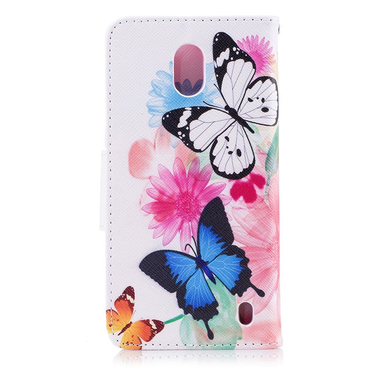 Pattern Printing PU Leather Magnetic Wallet Stand Mobile Phone Case for Nokia 2 - Butterflies and Flower-3