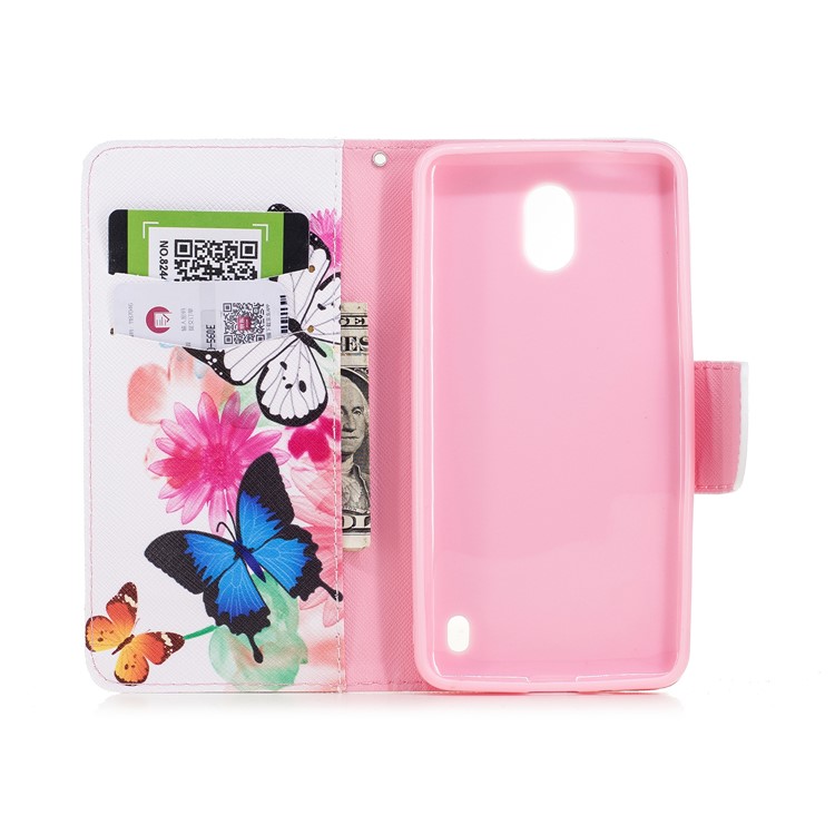 Pattern Printing PU Leather Magnetic Wallet Stand Mobile Phone Case for Nokia 2 - Butterflies and Flower-8