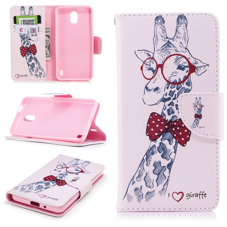 Pattern Printing PU Leather Magnetic Wallet Stand Cell Phone Case for Nokia 2 - Cute Giraffe-1