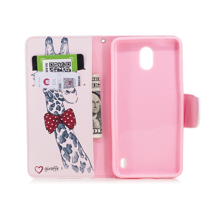 Pattern Printing PU Leather Magnetic Wallet Stand Cell Phone Case for Nokia 2 - Cute Giraffe-8