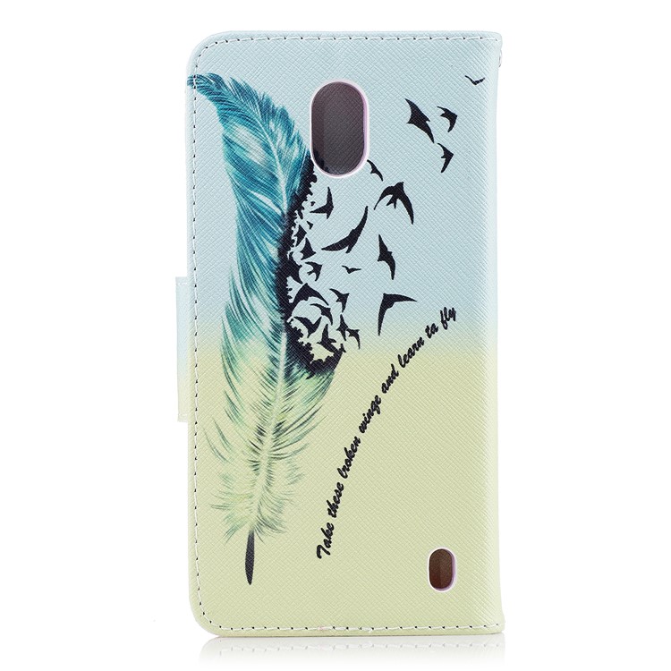 Pattern Printing PU Leather Magnetic Wallet Stand Mobile Phone Cover for Nokia 2 - Feather-3