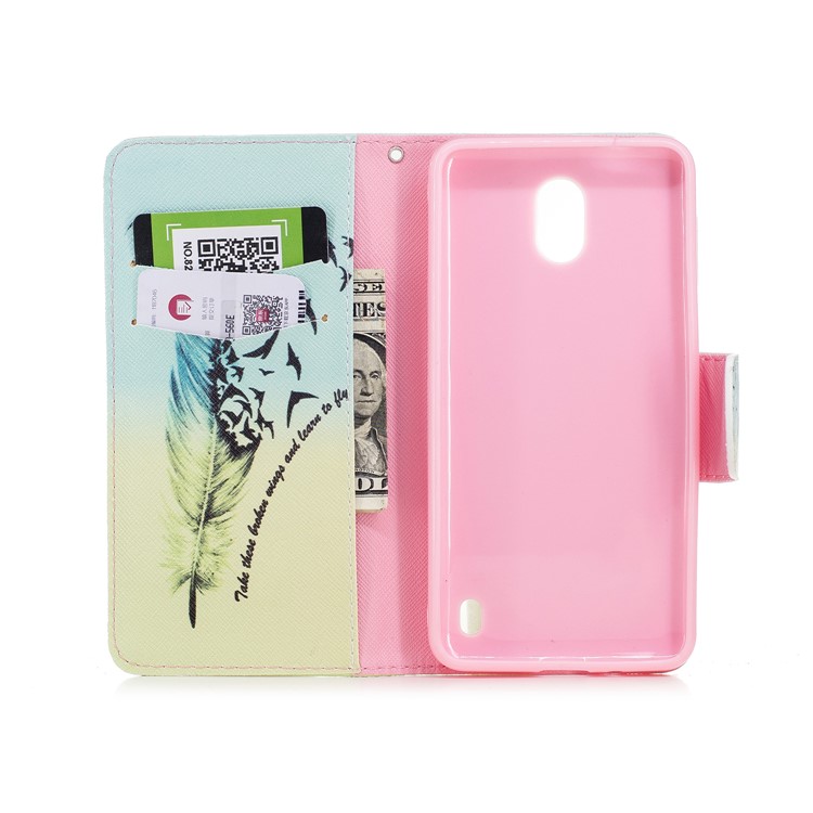 Pattern Printing PU Leather Magnetic Wallet Stand Mobile Phone Cover for Nokia 2 - Feather-8