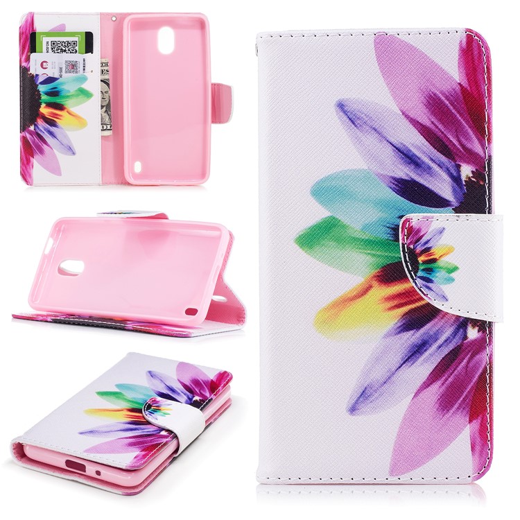 Pattern Printing PU Leather Magnetic Wallet Stand Protective Case for Nokia 2 - Half Sunflower-1