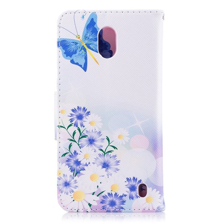 Pattern Printing PU Leather Magnetic Wallet Stand Protective Cover for Nokia 2 - Butterflies and Daisy-3
