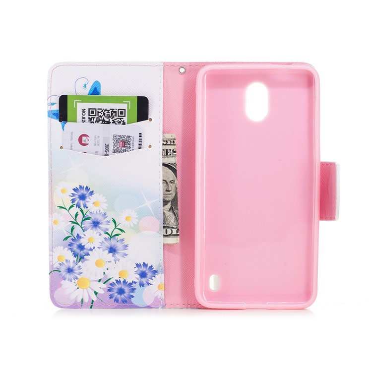 Pattern Printing PU Leather Magnetic Wallet Stand Protective Cover for Nokia 2 - Butterflies and Daisy-8