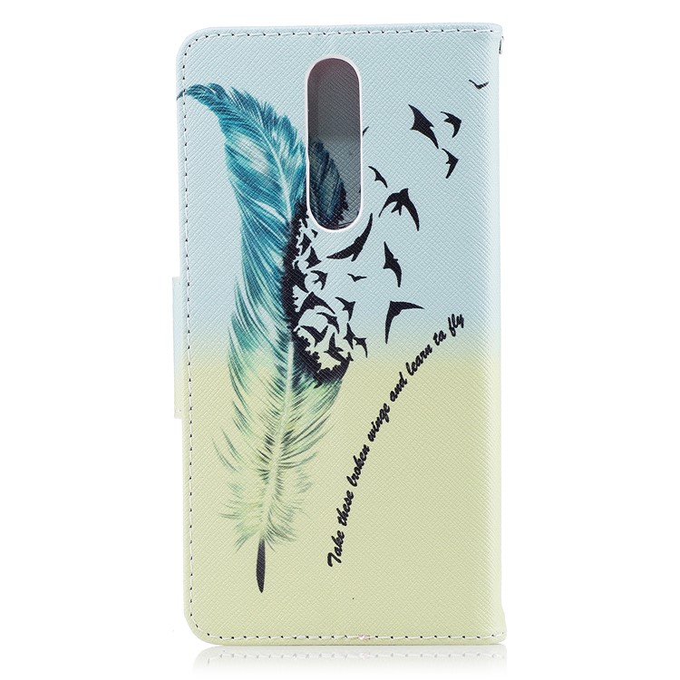 Pattern Printing PU Leather Wallet Phone Case with Stand for Nokia 8 - Feather and Birds-3