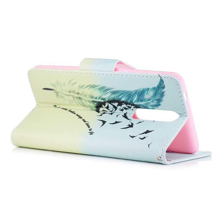 Pattern Printing PU Leather Wallet Phone Case with Stand for Nokia 8 - Feather and Birds-4