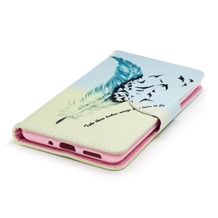 Pattern Printing PU Leather Wallet Phone Case with Stand for Nokia 8 - Feather and Birds-6