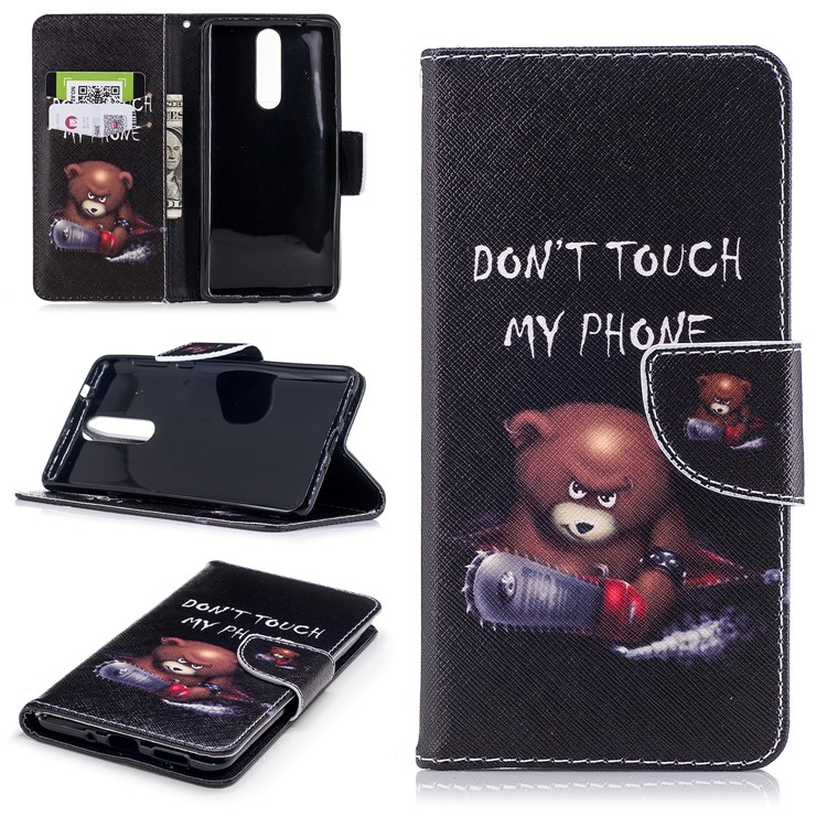 For Nokia 8 Pattern Printing PU Leather Wallet Stand Mobile Cover - Bear with Saw-1