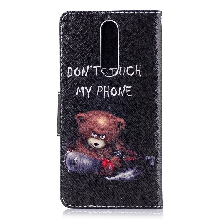 For Nokia 8 Pattern Printing PU Leather Wallet Stand Mobile Cover - Bear with Saw-3
