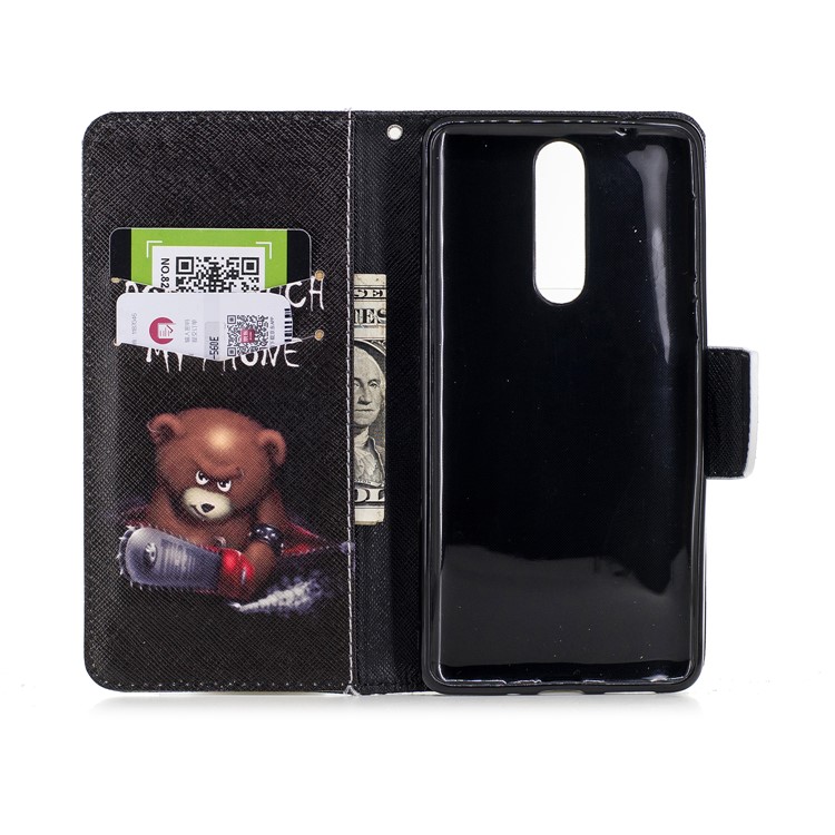 For Nokia 8 Pattern Printing PU Leather Wallet Stand Mobile Cover - Bear with Saw-8