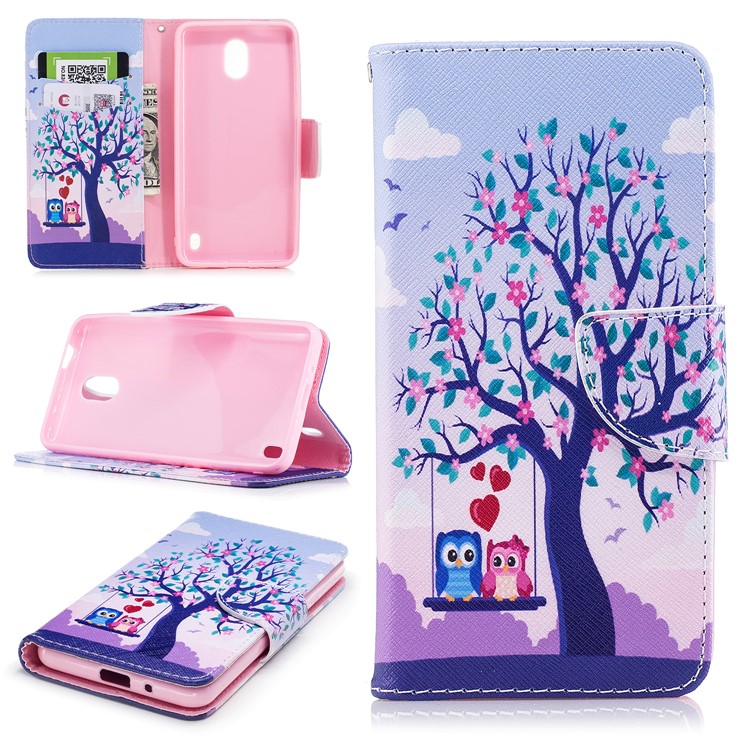 Pattern Printing PU Leather Wallet Stand Cell Phone Casing for Nokia 2 - Owls On Swing-1