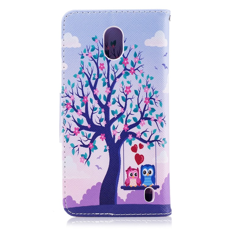 Pattern Printing PU Leather Wallet Stand Cell Phone Casing for Nokia 2 - Owls On Swing-3