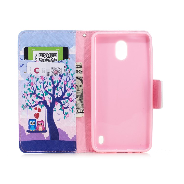 Pattern Printing PU Leather Wallet Stand Cell Phone Casing for Nokia 2 - Owls On Swing-8
