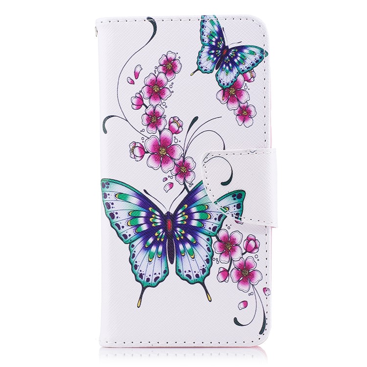 Pattern Printing PU Leather Wallet Stand Cell Phone Case for Nokia 2 - Green and Purple Butterfies-2